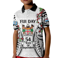 Fiji Day Kid Polo Shirt Happy 54 Years Of Independence Tapa Pattern White