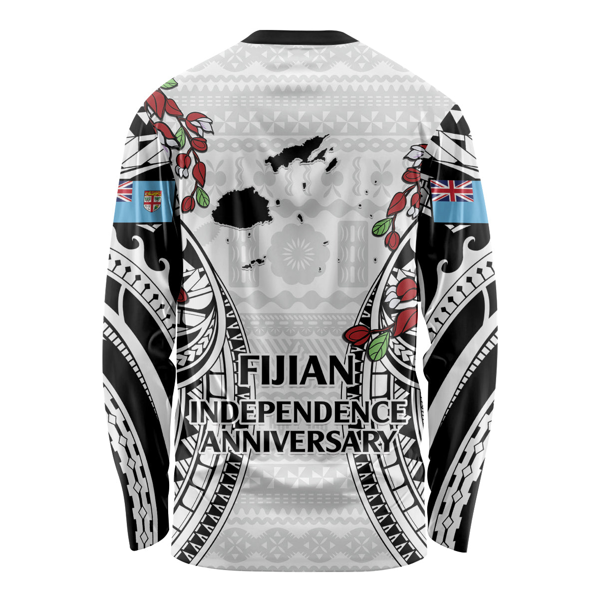 Fiji Day Long Sleeve Shirt Happy 54 Years Of Independence Tapa Pattern White