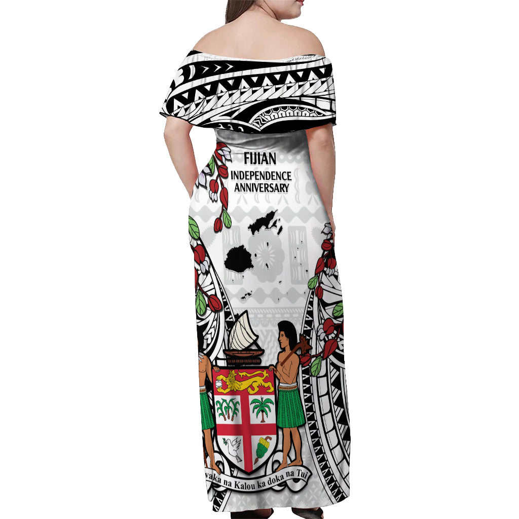 Fiji Day Off Shoulder Maxi Dress Happy 54 Years Of Independence Tapa Pattern White