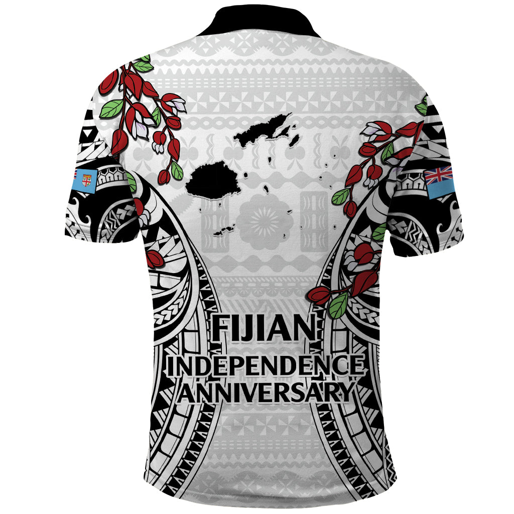 Fiji Day Polo Shirt Happy 54 Years Of Independence Tapa Pattern White