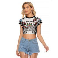Fiji Day Raglan Cropped T Shirt Happy 54 Years Of Independence Tapa Pattern White