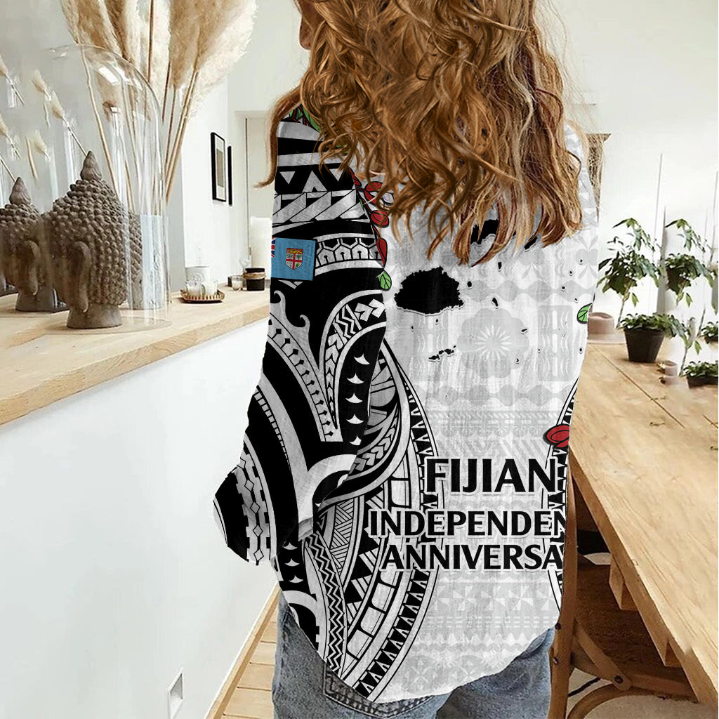 Fiji Day Women Casual Shirt Happy 54 Years Of Independence Tapa Pattern White