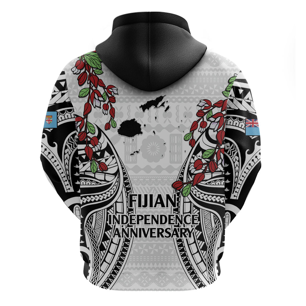 Fiji Day Zip Hoodie Happy 54 Years Of Independence Tapa Pattern White