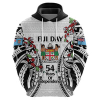 Fiji Day Zip Hoodie Happy 54 Years Of Independence Tapa Pattern White