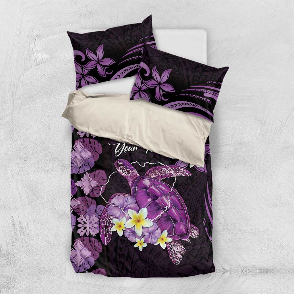 Personalised Aloha Hawaii Kauai Island Bedding Set Garden Isle Map Sea Turtle Plumeria LT14 US Twin 172cm x 218cm Purple - Polynesian Pride