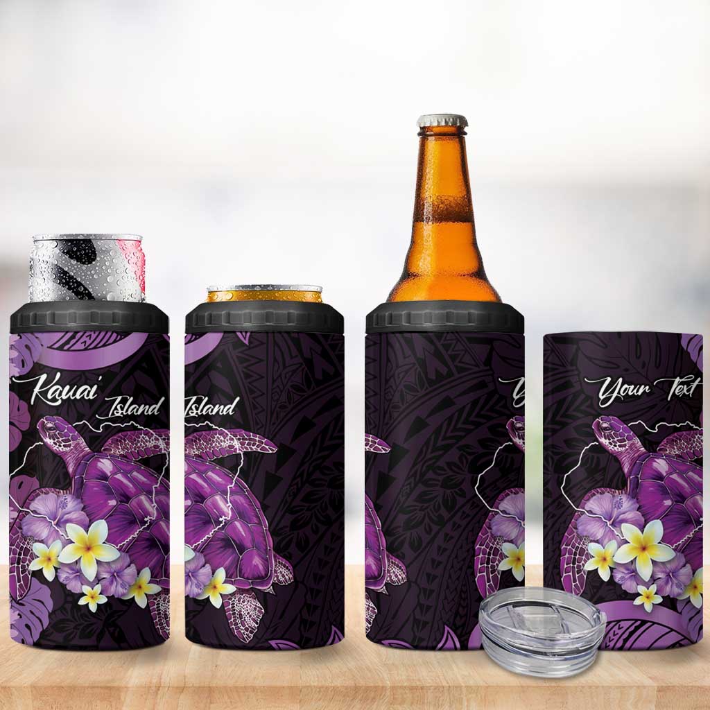 Personalised Aloha Hawaii Kauai Island 4 in 1 Can Cooler Tumbler Garden Isle Map Sea Turtle Plumeria