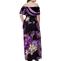 Personalised Aloha Hawaii Kauai Island Family Matching Off Shoulder Maxi Dress and Hawaiian Shirt Garden Isle Map Sea Turtle Plumeria