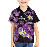 Personalised Aloha Hawaii Kauai Island Kid Hawaiian Shirt Garden Isle Map Sea Turtle Plumeria LT14 Kid Purple - Polynesian Pride
