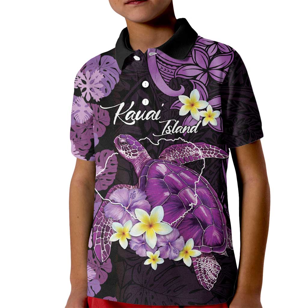 Personalised Aloha Hawaii Kauai Island Kid Polo Shirt Garden Isle Map Sea Turtle Plumeria LT14 Kid Purple - Polynesian Pride
