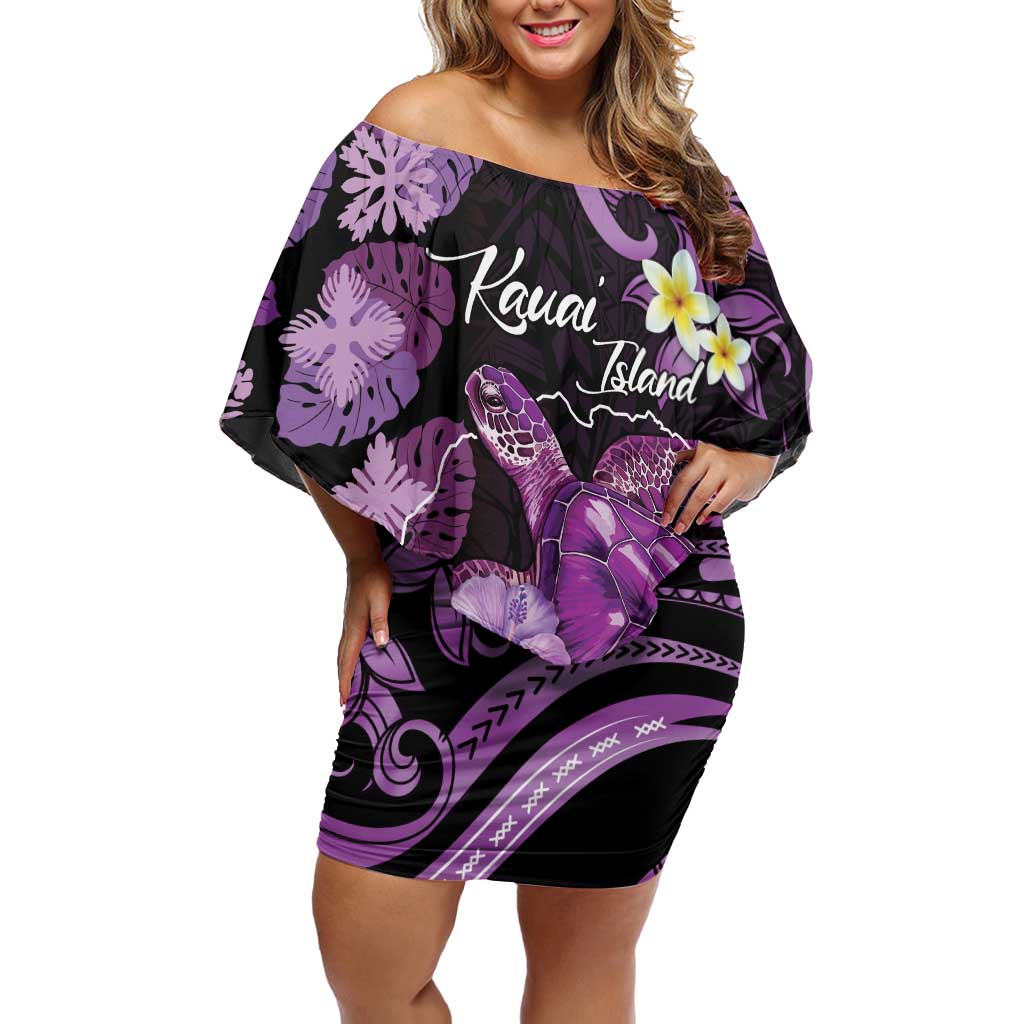 Personalised Aloha Hawaii Kauai Island Off Shoulder Short Dress Garden Isle Map Sea Turtle Plumeria