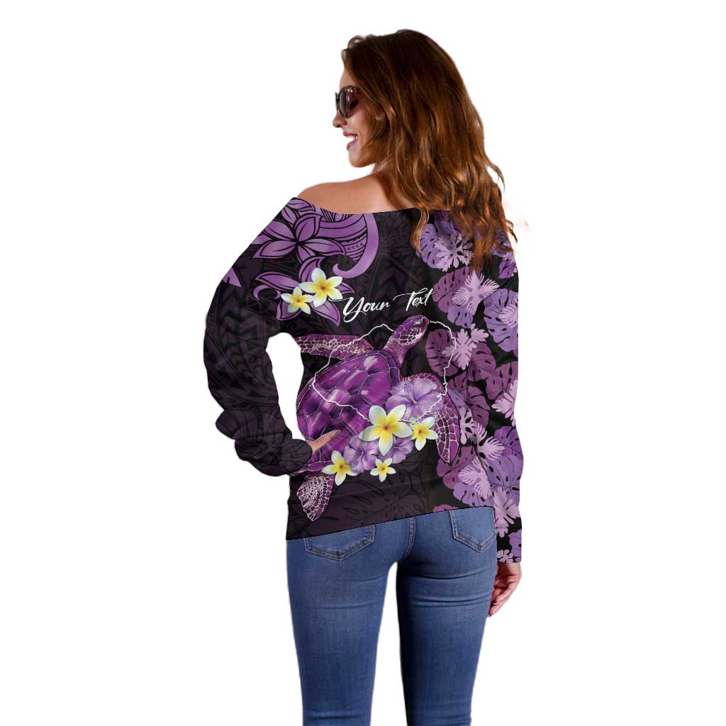 Personalised Aloha Hawaii Kauai Island Off Shoulder Sweater Garden Isle Map Sea Turtle Plumeria