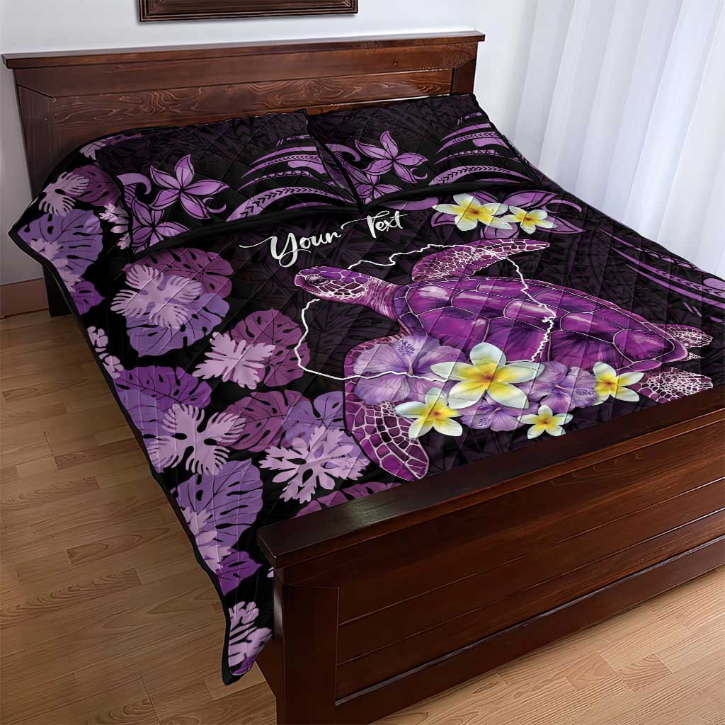 Personalised Aloha Hawaii Kauai Island Quilt Bed Set Garden Isle Map Sea Turtle Plumeria