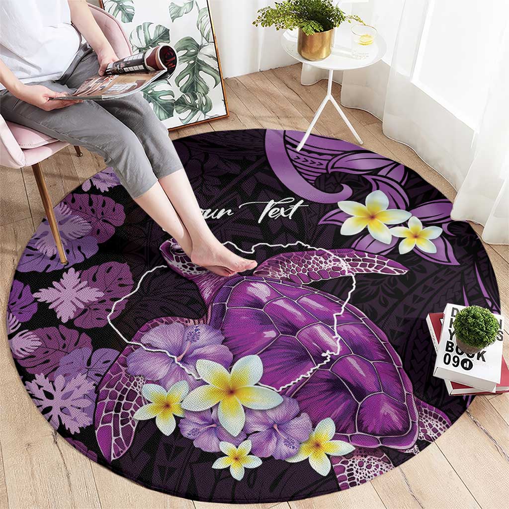 Personalised Aloha Hawaii Kauai Island Round Carpet Garden Isle Map Sea Turtle Plumeria LT14 - Polynesian Pride