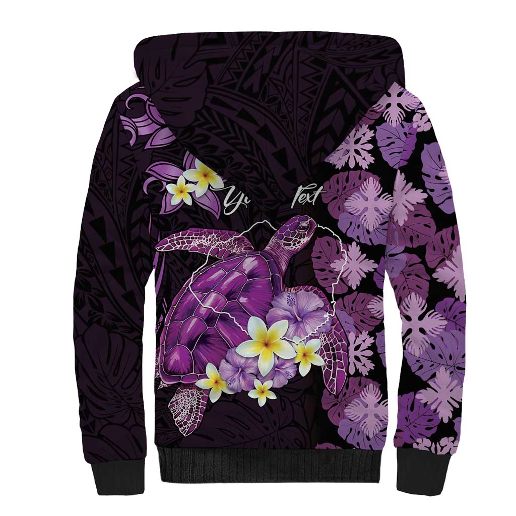 Personalised Aloha Hawaii Kauai Island Sherpa Hoodie Garden Isle Map Sea Turtle Plumeria