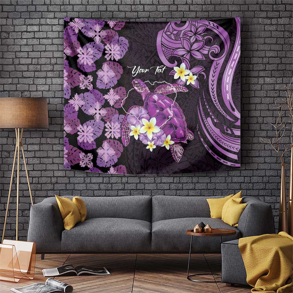Personalised Aloha Hawaii Kauai Island Tapestry Garden Isle Map Sea Turtle Plumeria LT14 Purple - Polynesian Pride