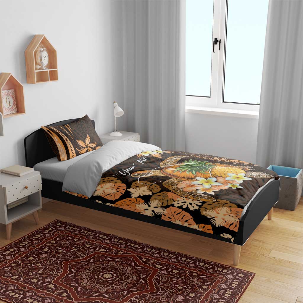 Personalised Aloha Hawaii Lanai Island Bedding Set Pineapple Isle Map Sea Turtle Plumeria