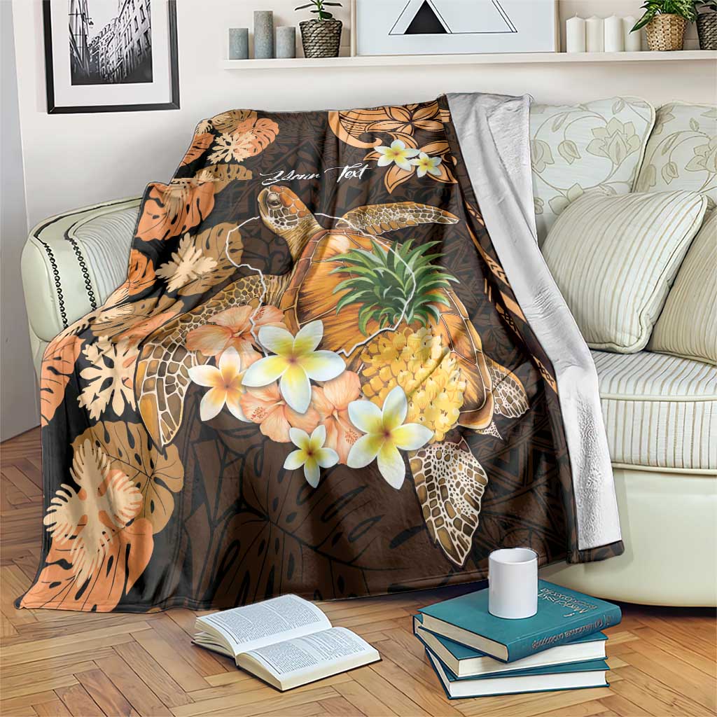 Personalised Aloha Hawaii Lanai Island Blanket Pineapple Isle Map Sea Turtle Plumeria