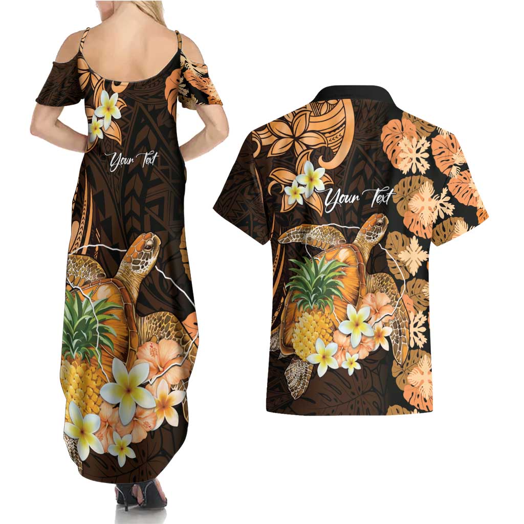 Personalised Aloha Hawaii Lanai Island Couples Matching Summer Maxi Dress and Hawaiian Shirt Pineapple Isle Map Sea Turtle Plumeria
