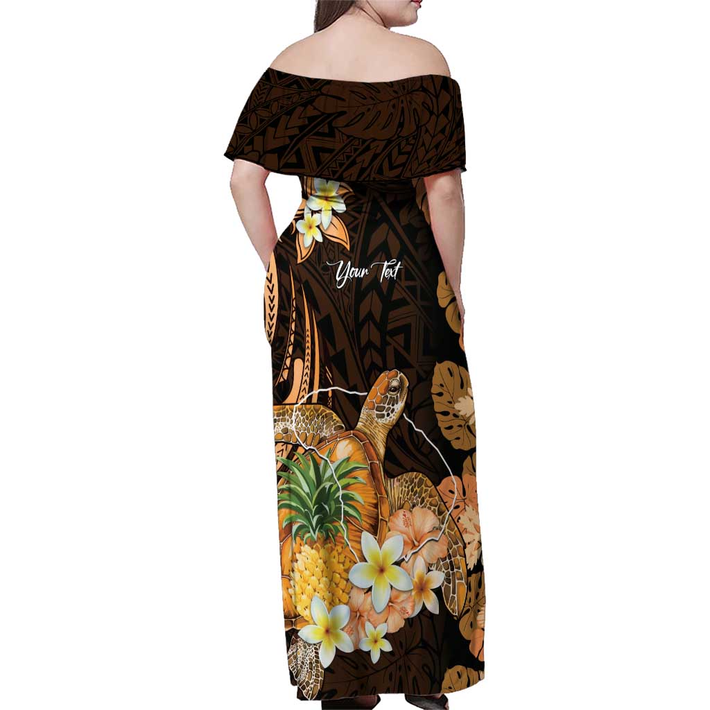 Personalised Aloha Hawaii Lanai Island Family Matching Off Shoulder Maxi Dress and Hawaiian Shirt Pineapple Isle Map Sea Turtle Plumeria