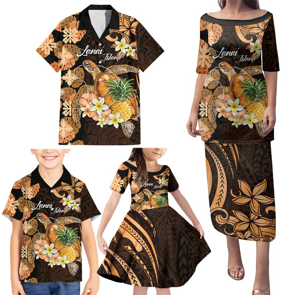 Personalised Aloha Hawaii Lanai Island Family Matching Puletasi and Hawaiian Shirt Pineapple Isle Map Sea Turtle Plumeria