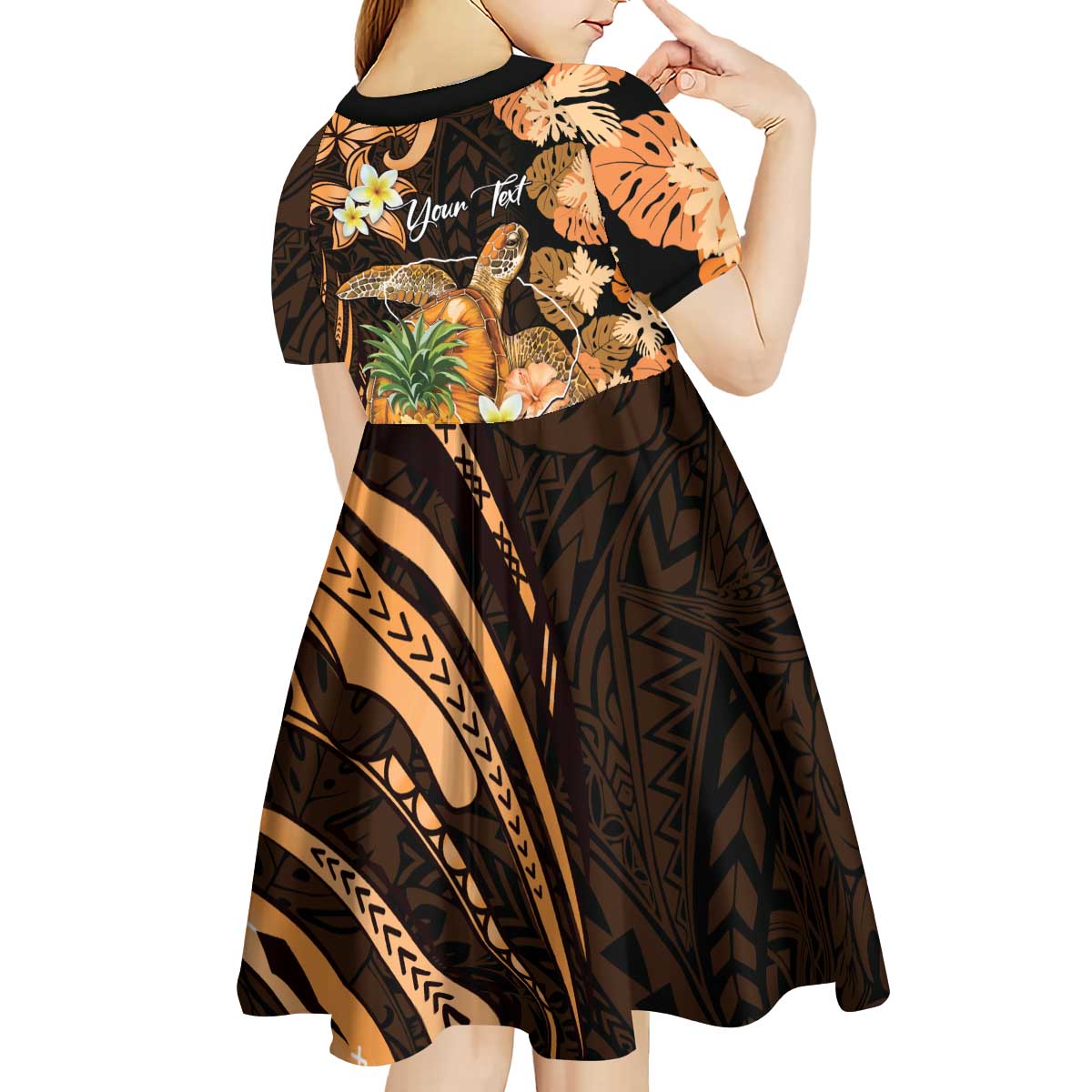 Personalised Aloha Hawaii Lanai Island Kid Short Sleeve Dress Pineapple Isle Map Sea Turtle Plumeria LT14 - Polynesian Pride