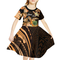 Personalised Aloha Hawaii Lanai Island Kid Short Sleeve Dress Pineapple Isle Map Sea Turtle Plumeria LT14 - Polynesian Pride