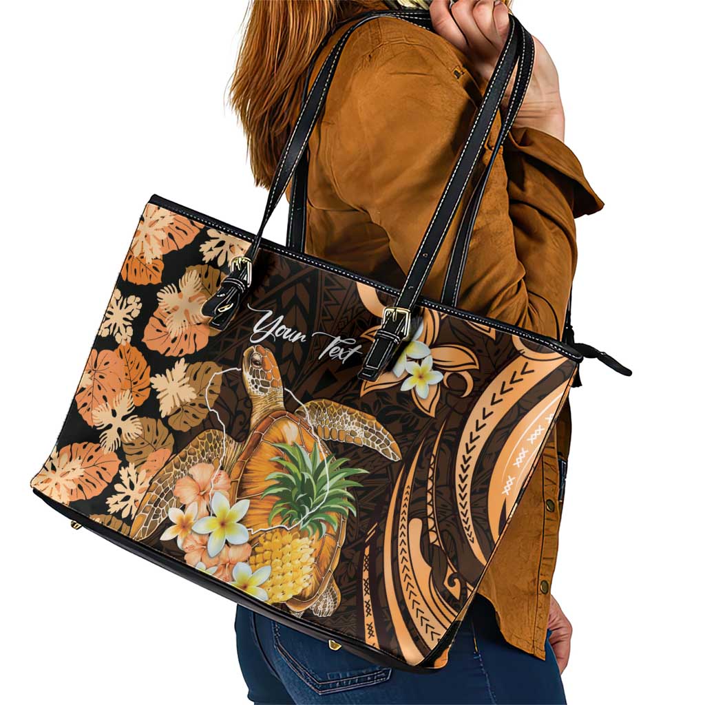 Personalised Aloha Hawaii Lanai Island Leather Tote Bag Pineapple Isle Map Sea Turtle Plumeria