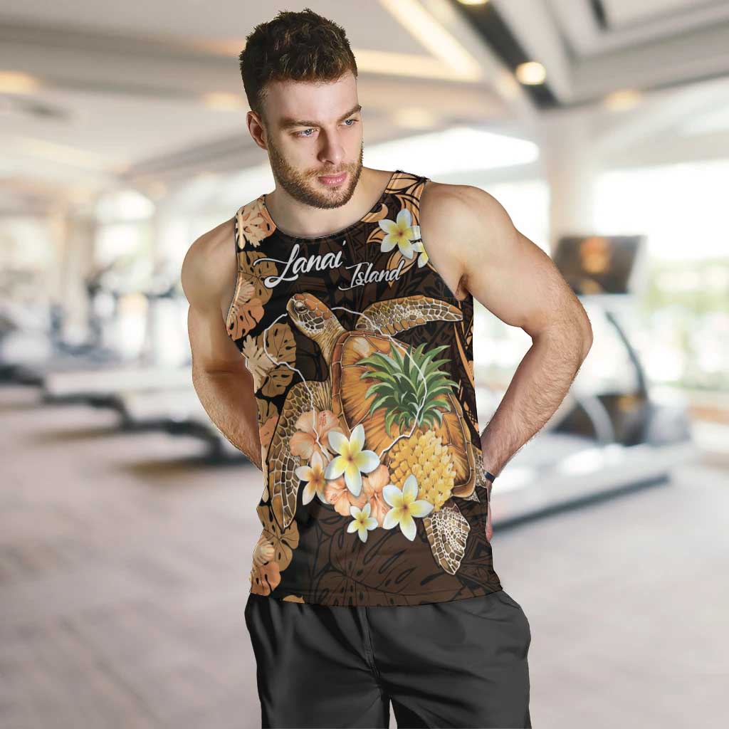 Personalised Aloha Hawaii Lanai Island Men Tank Top Pineapple Isle Map Sea Turtle Plumeria