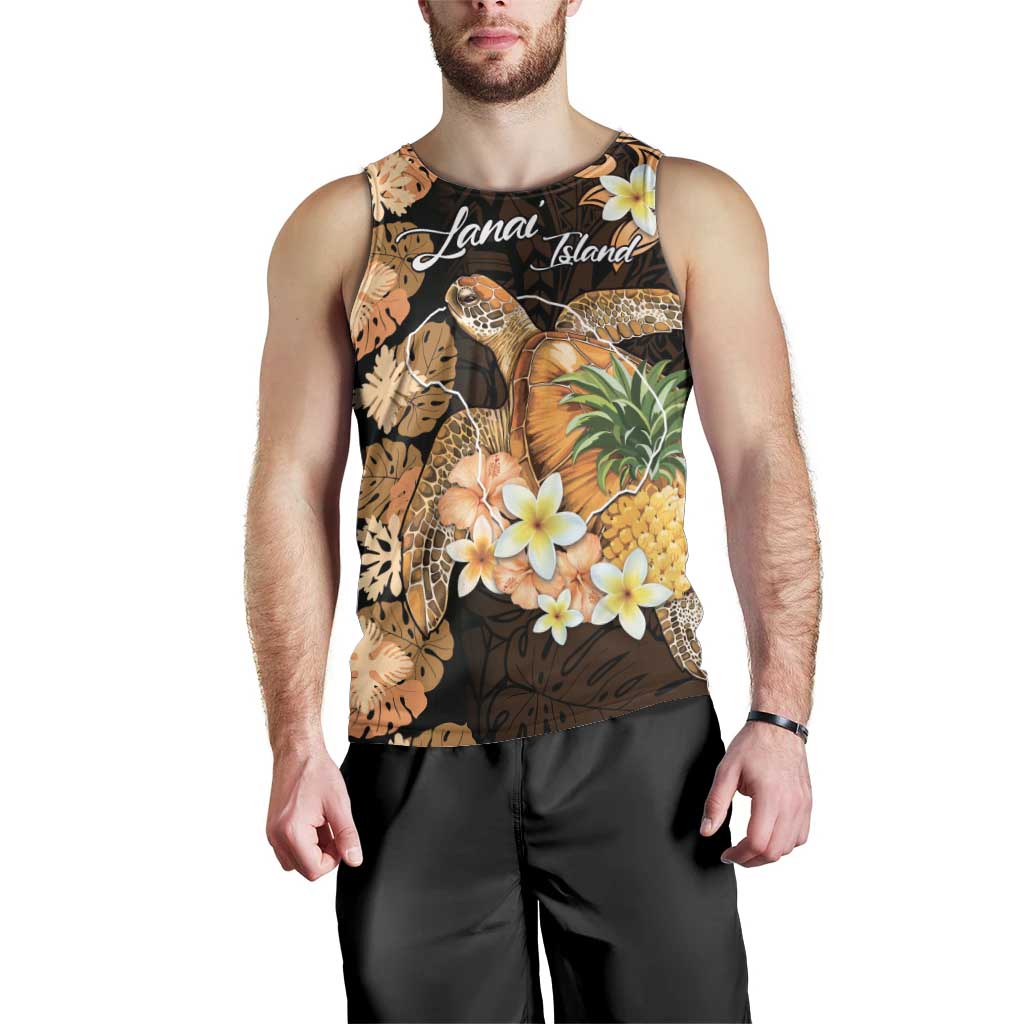 Personalised Aloha Hawaii Lanai Island Men Tank Top Pineapple Isle Map Sea Turtle Plumeria