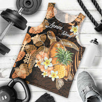 Personalised Aloha Hawaii Lanai Island Men Tank Top Pineapple Isle Map Sea Turtle Plumeria