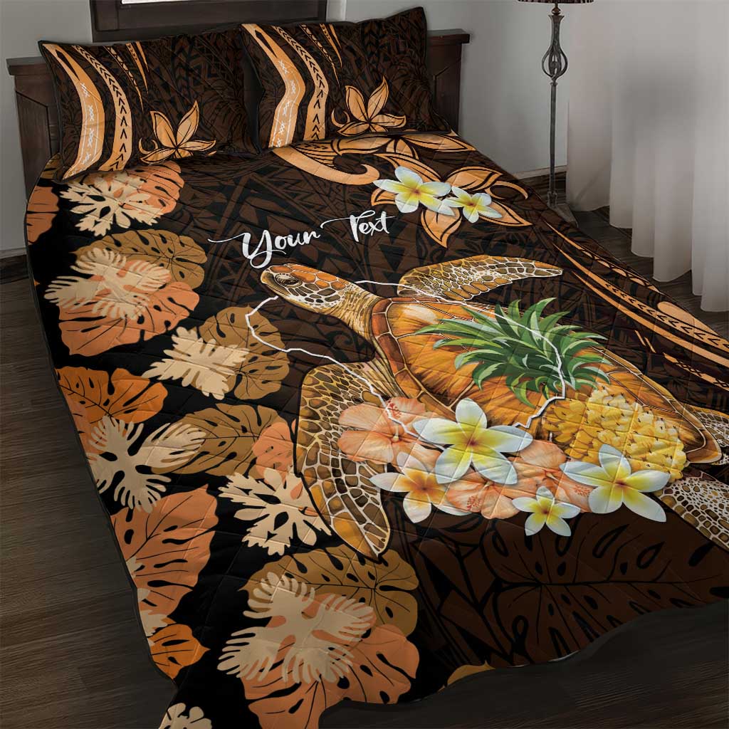Personalised Aloha Hawaii Lanai Island Quilt Bed Set Pineapple Isle Map Sea Turtle Plumeria