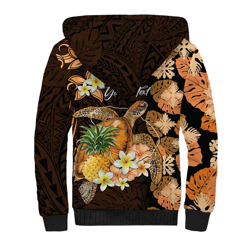 Personalised Aloha Hawaii Lanai Island Sherpa Hoodie Pineapple Isle Map Sea Turtle Plumeria