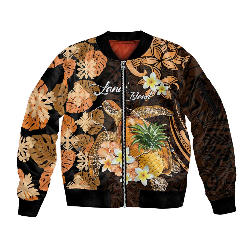 Personalised Aloha Hawaii Lanai Island Sleeve Zip Bomber Jacket Pineapple Isle Map Sea Turtle Plumeria