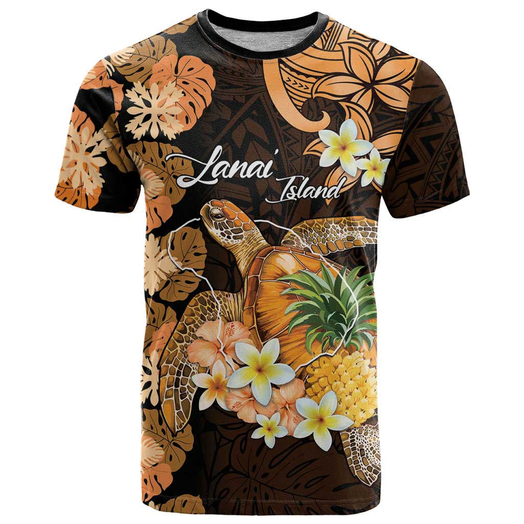 Personalised Aloha Hawaii Lanai Island T Shirt Pineapple Isle Map Sea Turtle Plumeria