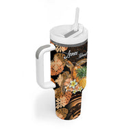Personalised Aloha Hawaii Lanai Island Tumbler With Handle Pineapple Isle Map Sea Turtle Plumeria