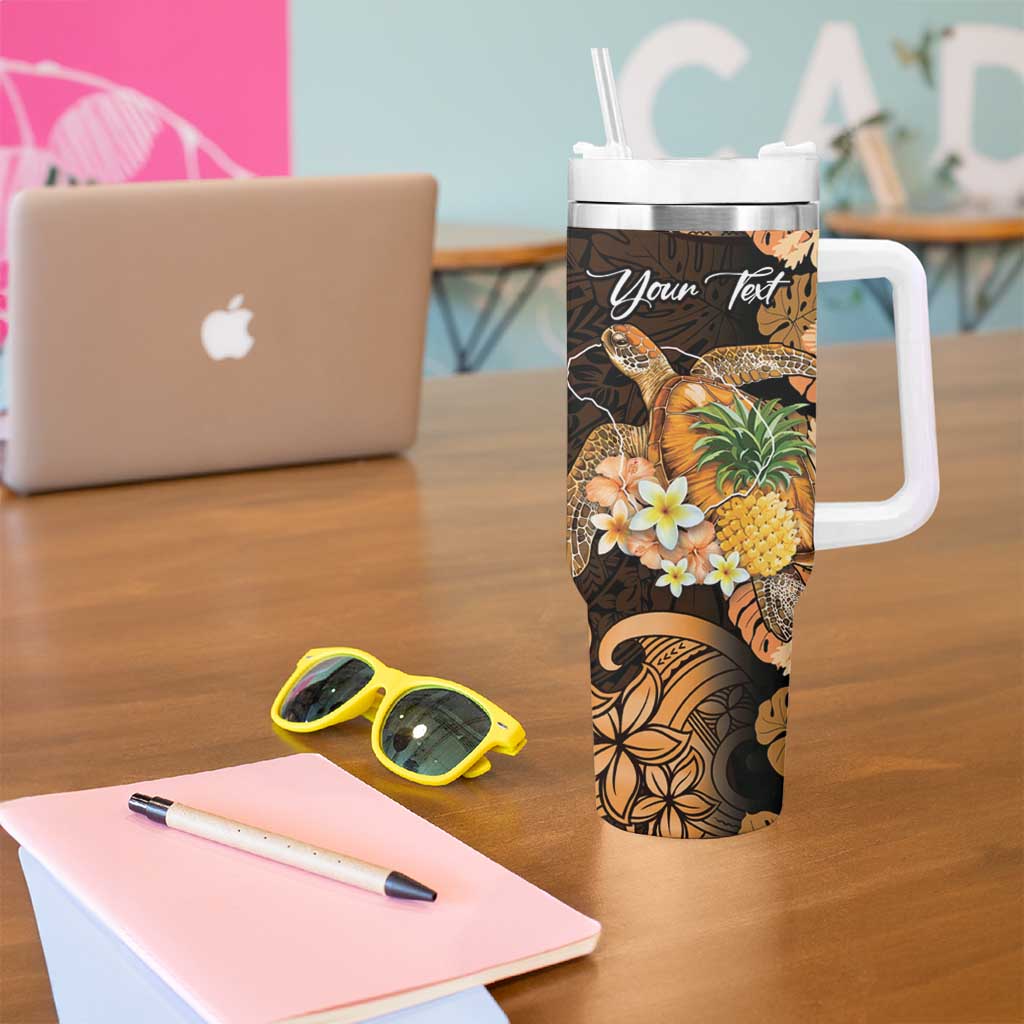 Personalised Aloha Hawaii Lanai Island Tumbler With Handle Pineapple Isle Map Sea Turtle Plumeria