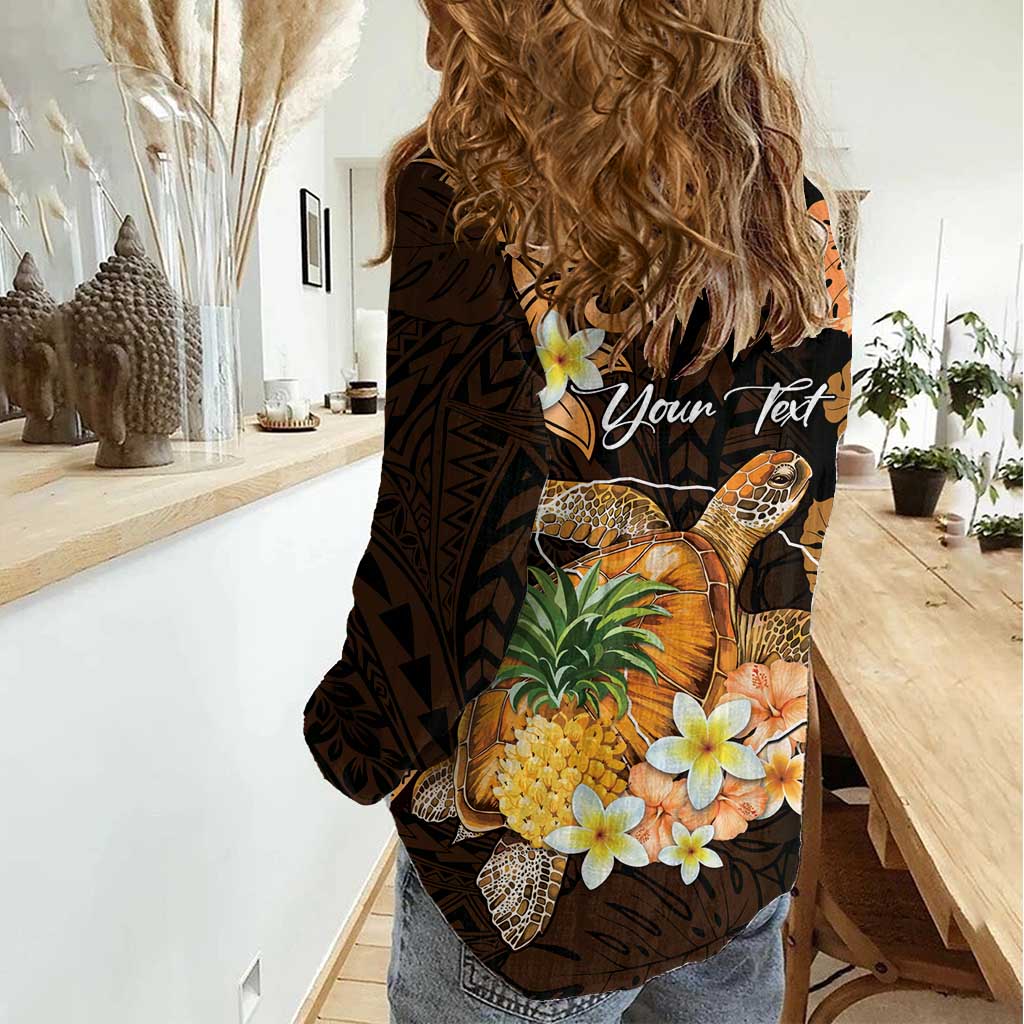 Personalised Aloha Hawaii Lanai Island Women Casual Shirt Pineapple Isle Map Sea Turtle Plumeria