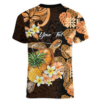 Personalised Aloha Hawaii Lanai Island Women V-Neck T-Shirt Pineapple Isle Map Sea Turtle Plumeria LT14 - Polynesian Pride