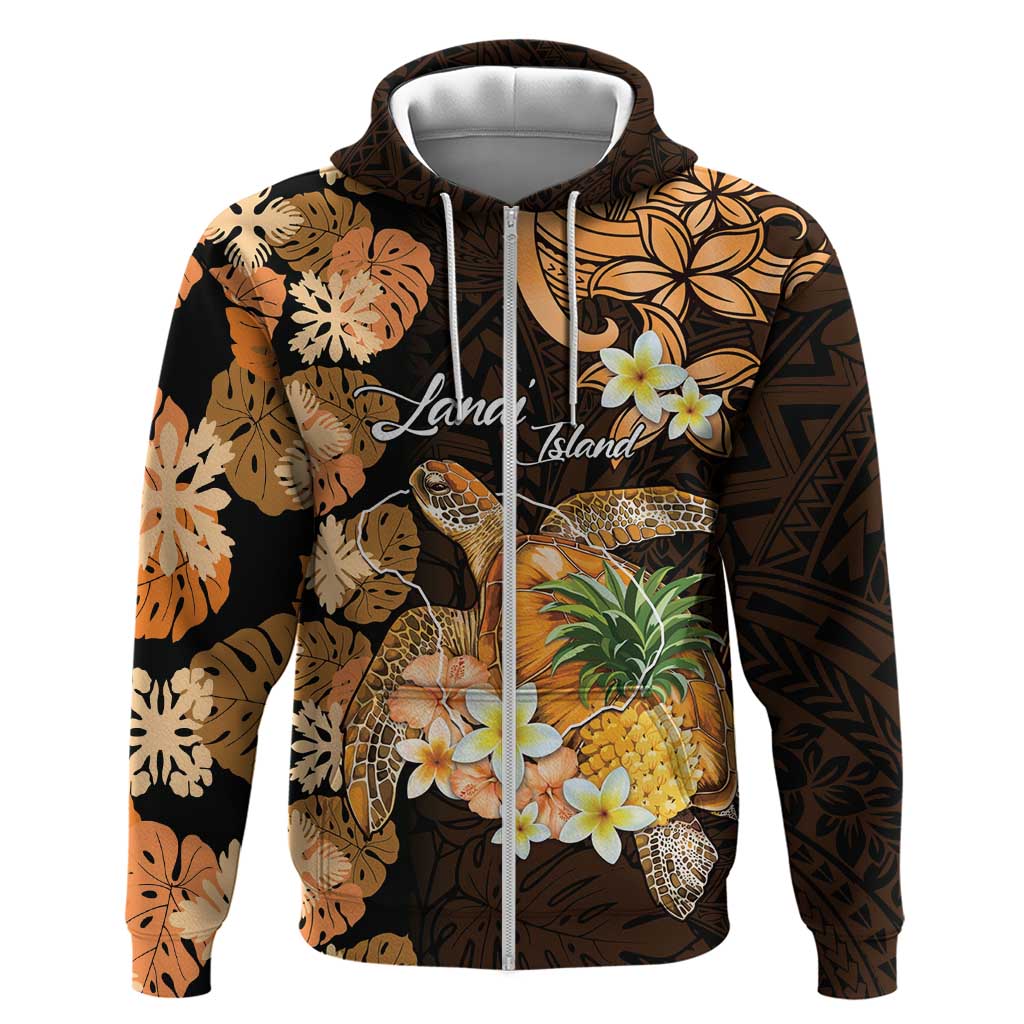 Personalised Aloha Hawaii Lanai Island Zip Hoodie Pineapple Isle Map Sea Turtle Plumeria