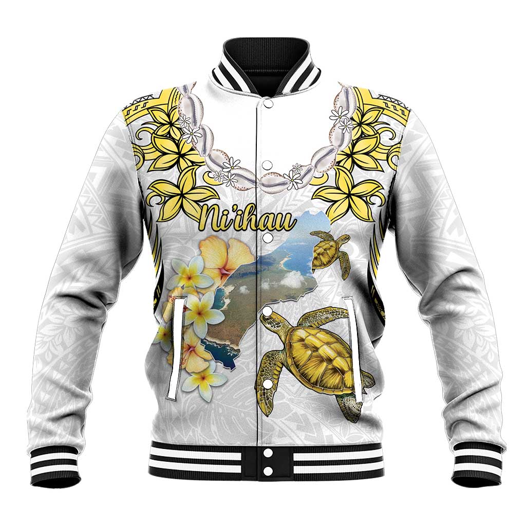 Personalised Aloha Hawaii Niihau Island Baseball Jacket Forbidden Isle Map Shell Lei