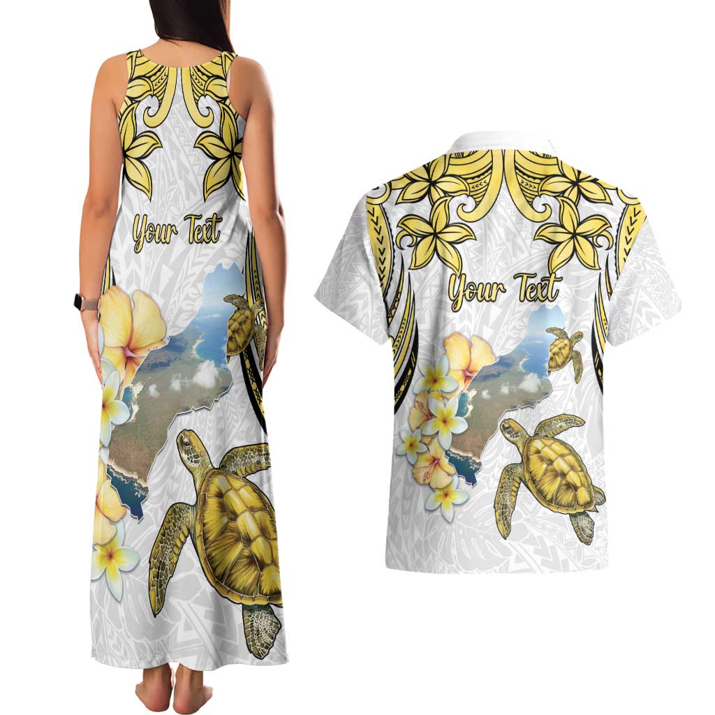 Personalised Aloha Hawaii Niihau Island Couples Matching Tank Maxi Dress and Hawaiian Shirt Forbidden Isle Map Shell Lei