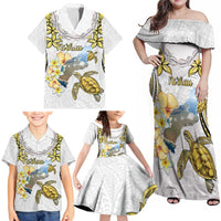 Personalised Aloha Hawaii Niihau Island Family Matching Off Shoulder Maxi Dress and Hawaiian Shirt Forbidden Isle Map Shell Lei