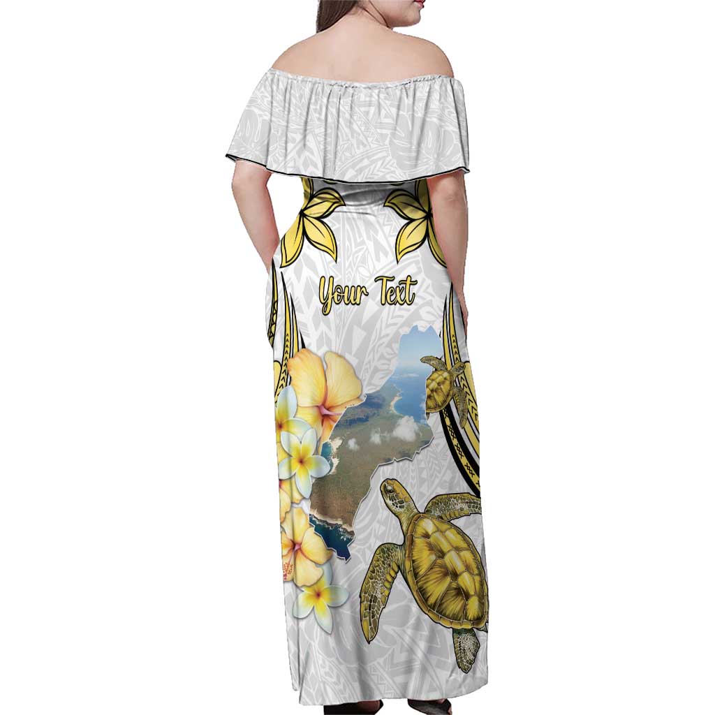 Personalised Aloha Hawaii Niihau Island Family Matching Off Shoulder Maxi Dress and Hawaiian Shirt Forbidden Isle Map Shell Lei