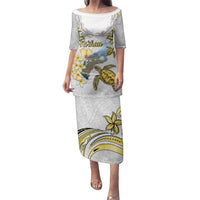 Personalised Aloha Hawaii Niihau Island Family Matching Puletasi and Hawaiian Shirt Forbidden Isle Map Shell Lei