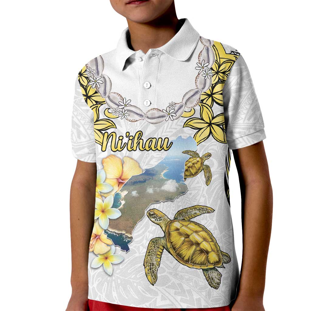 Personalised Aloha Hawaii Niihau Island Kid Polo Shirt Forbidden Isle Map Shell Lei LT14 Kid Yellow - Polynesian Pride