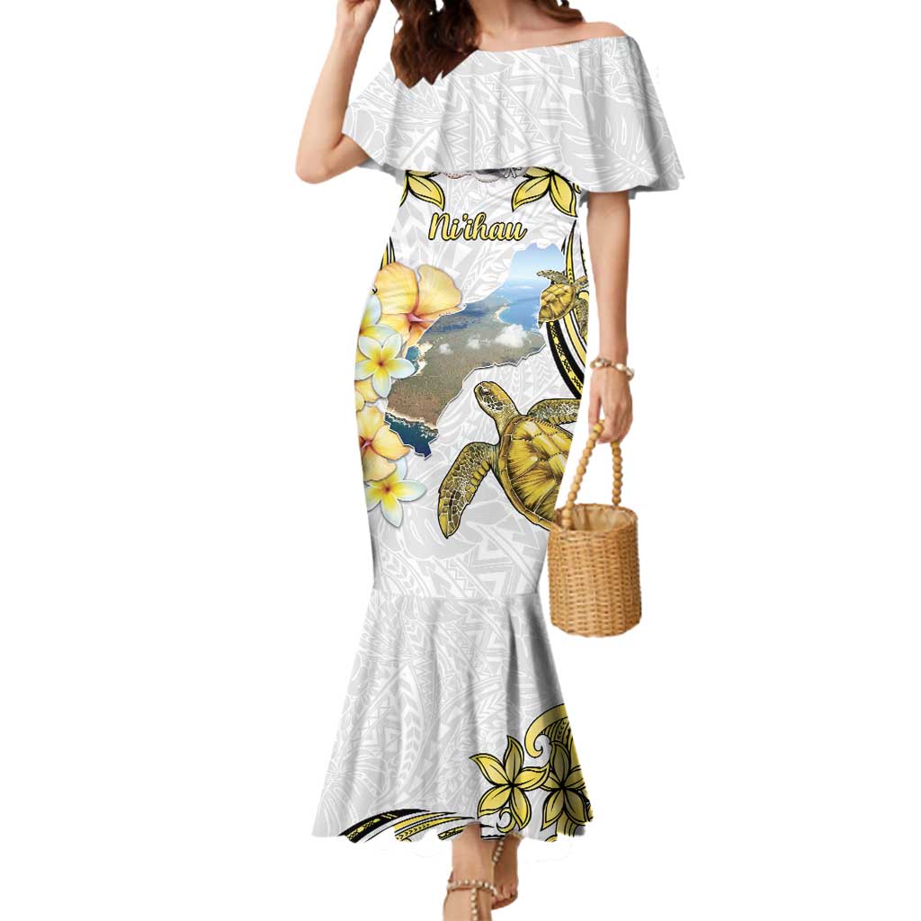 Personalised Aloha Hawaii Niihau Island Mermaid Dress Forbidden Isle Map Shell Lei LT14 Women Yellow - Polynesian Pride