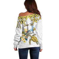 Personalised Aloha Hawaii Niihau Island Off Shoulder Sweater Forbidden Isle Map Shell Lei