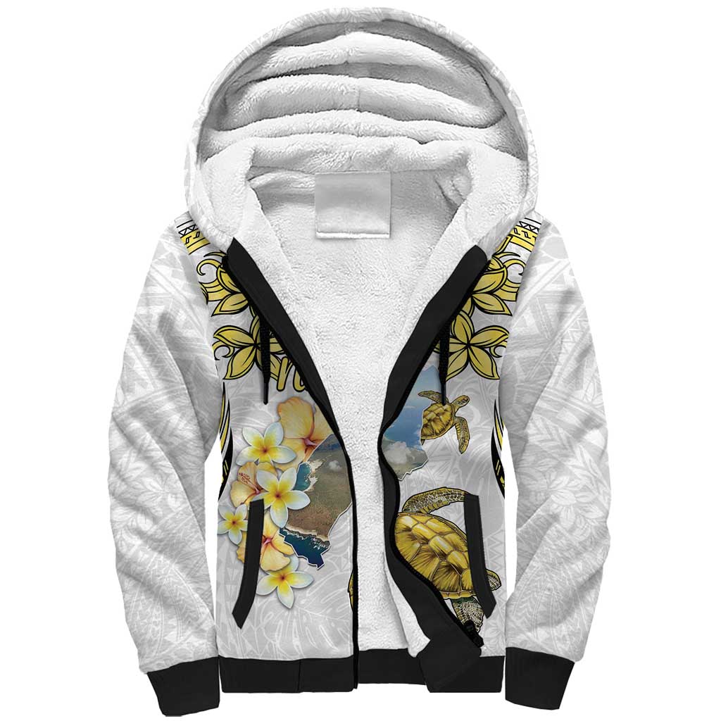 Personalised Aloha Hawaii Niihau Island Sherpa Hoodie Forbidden Isle Map Shell Lei