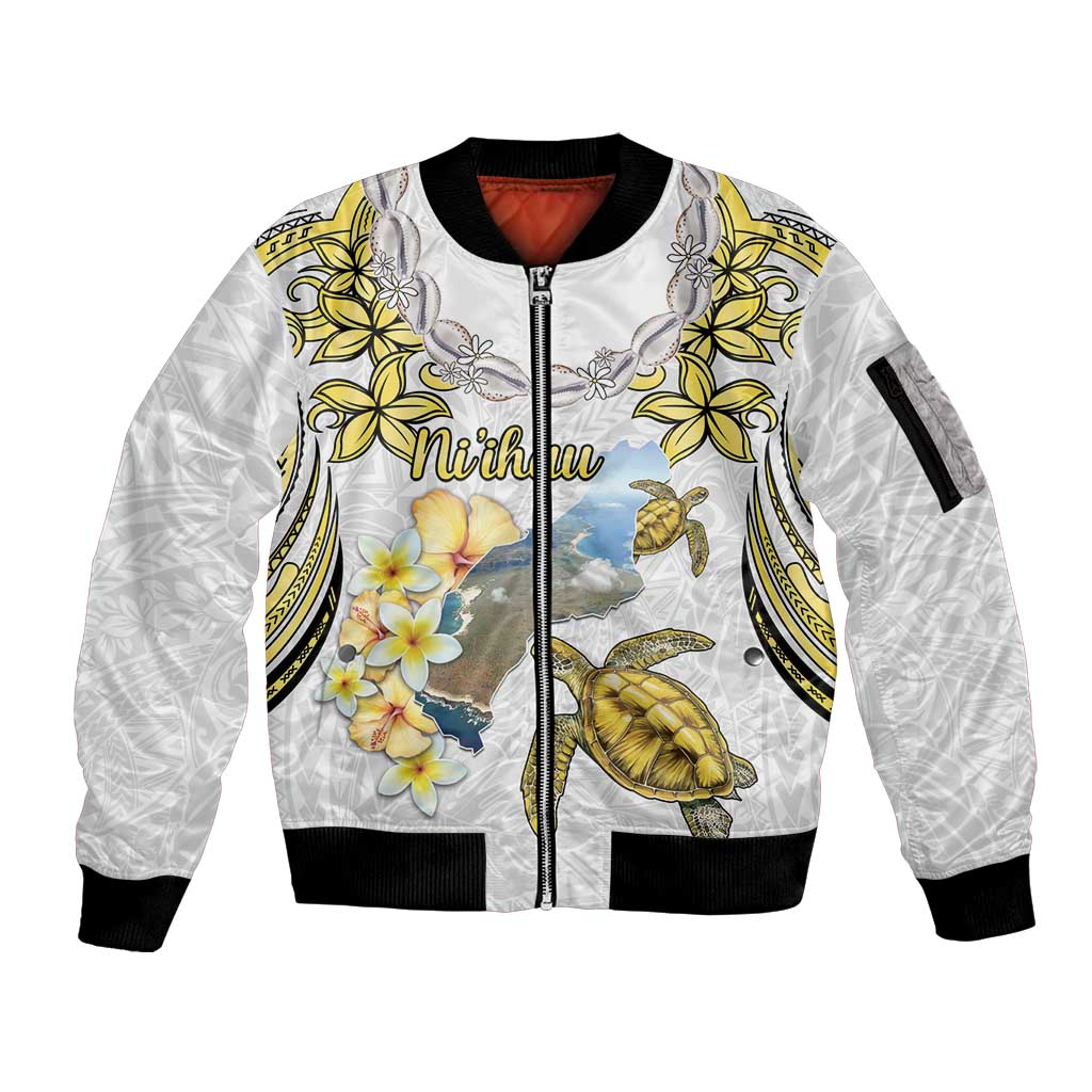 Personalised Aloha Hawaii Niihau Island Sleeve Zip Bomber Jacket Forbidden Isle Map Shell Lei