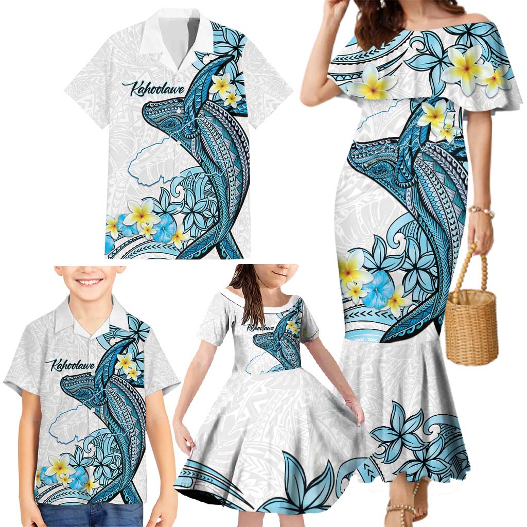Personalised Aloha Hawaii Kahoolawe Island Family Matching Mermaid Dress and Hawaiian Shirt Target Isle Map With Humpback Whale